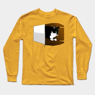 Cat in a Box Nelson the  Cute Tuxedo Cat  Copyright teAnne Long Sleeve T-Shirt